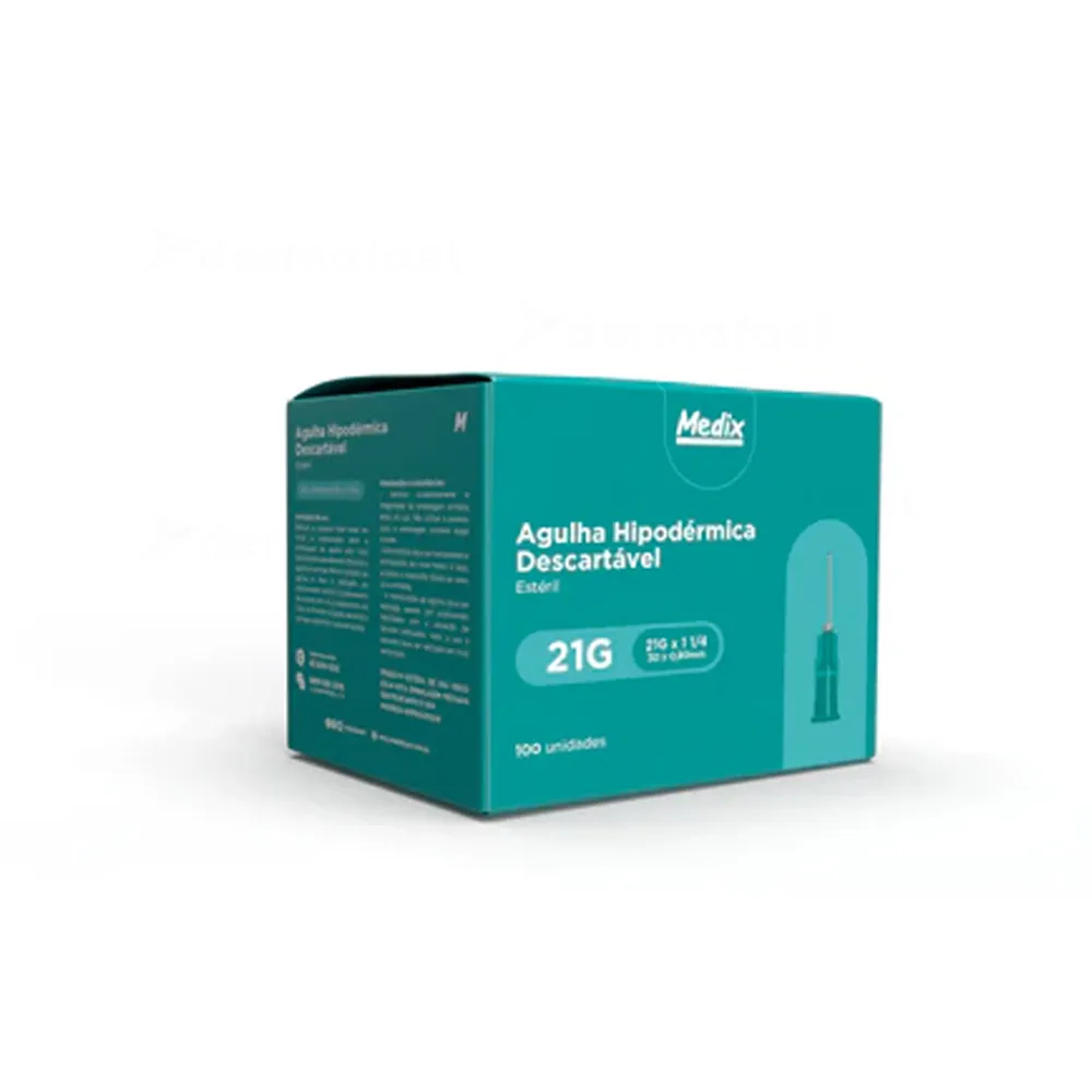 Agulha Hipodérmica 30 x 0,80mm - 21G x 1 1/4 - caixa com 100 Unidades - MEDIX
